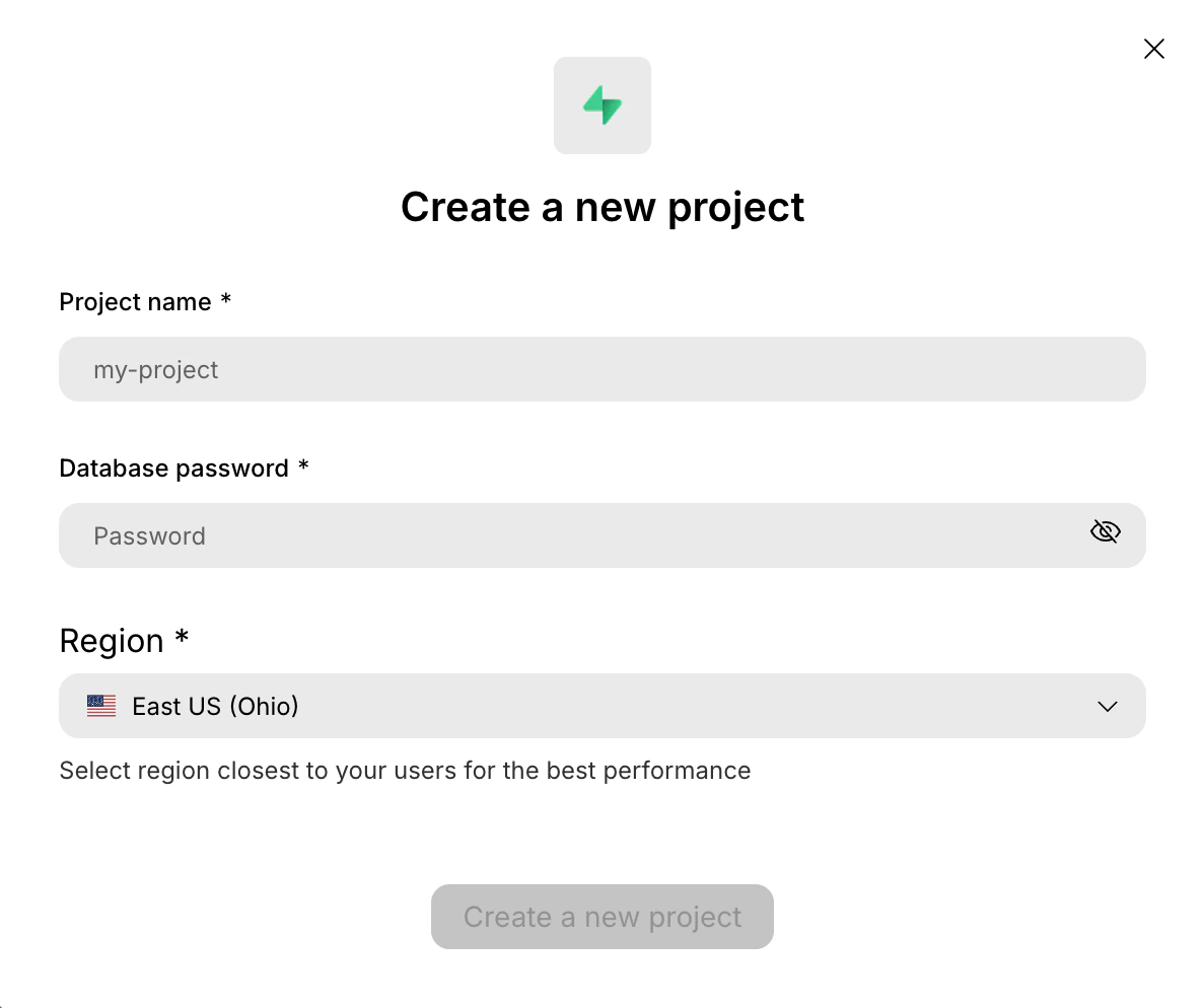 Create Supabase project.
