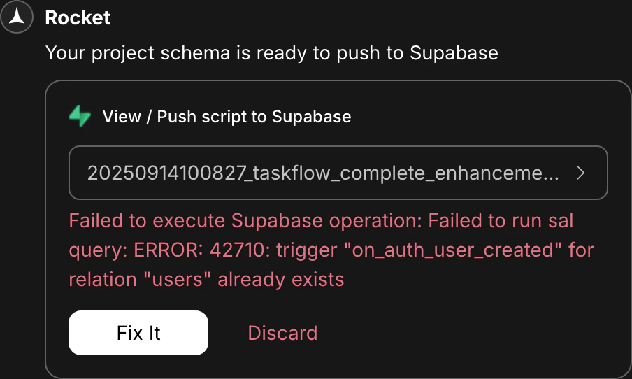 Fix it button displayed in the schema error message.