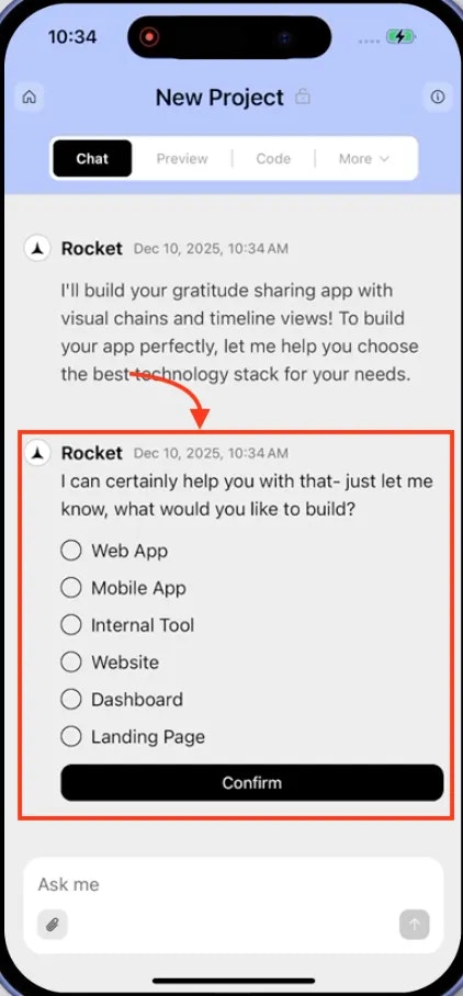 Mobile prompt asking you to select a use case.