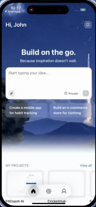 Mobile home screen showing templates section after scrolling down.