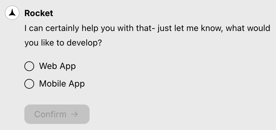Prompt asking you to choose Web or Mobile to continue building the internal tool.