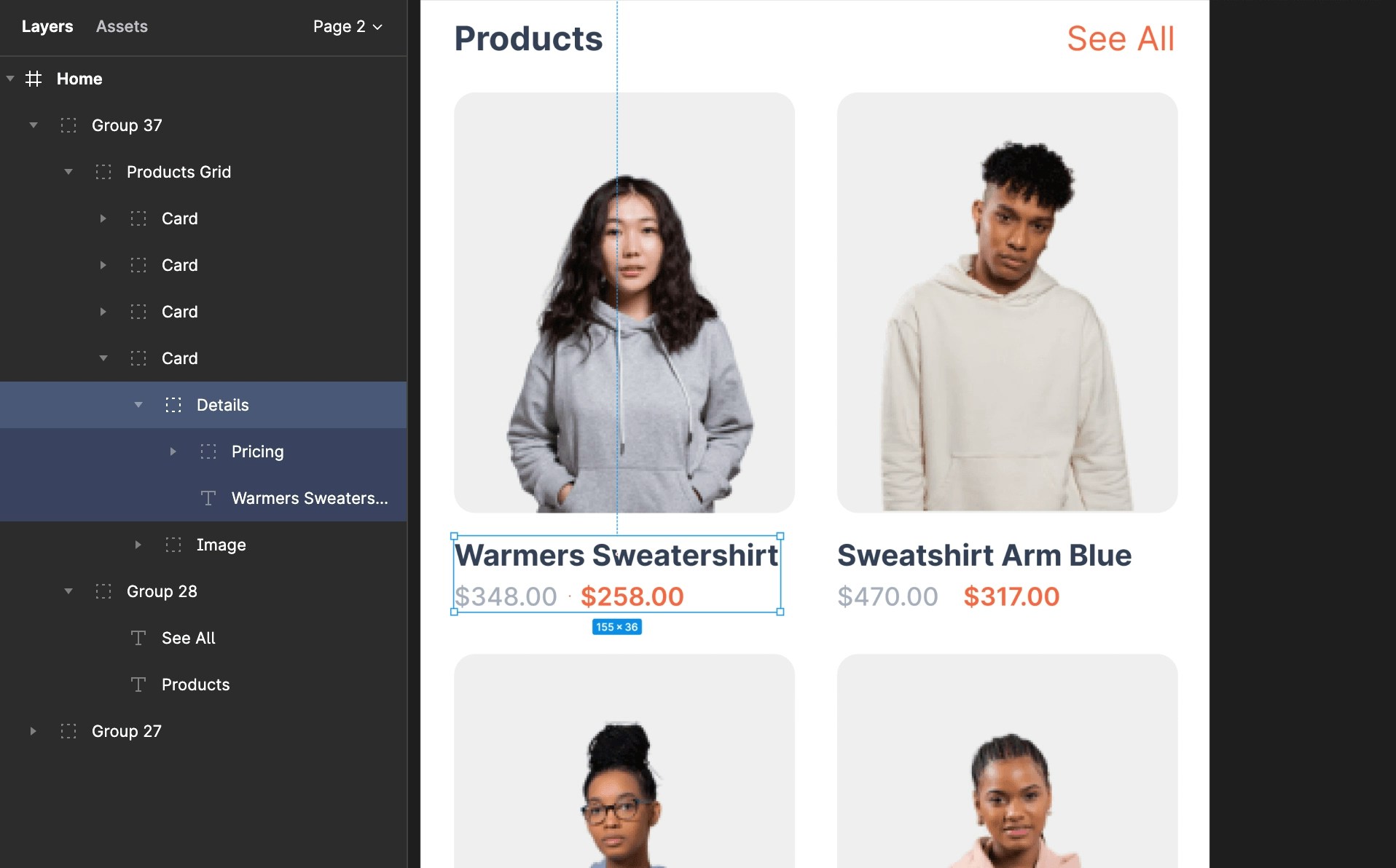 Example of grouping layers in Figma
