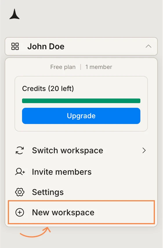 Workspace menu showing Switch workspace, Invite members, Settings, and New workspace options.