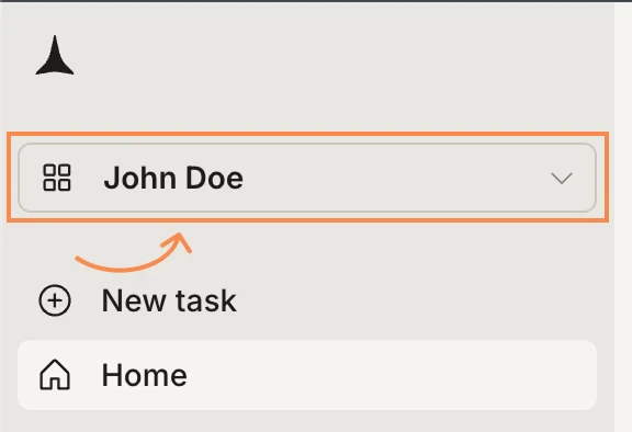 Sidebar showing the workspace name button highlighted.