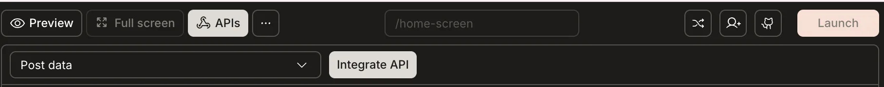 Route selection and API dropdown with Integrate API button.