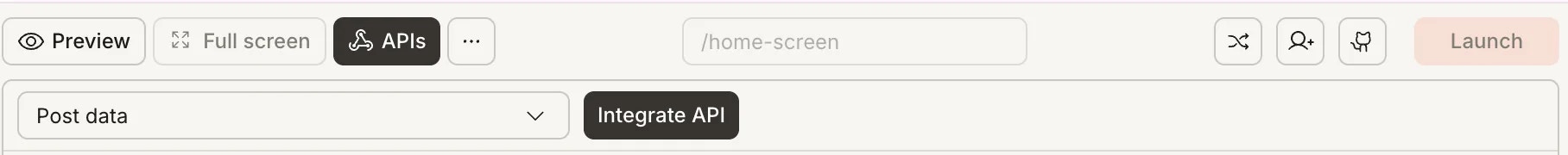 Route selection and API dropdown with Integrate API button.