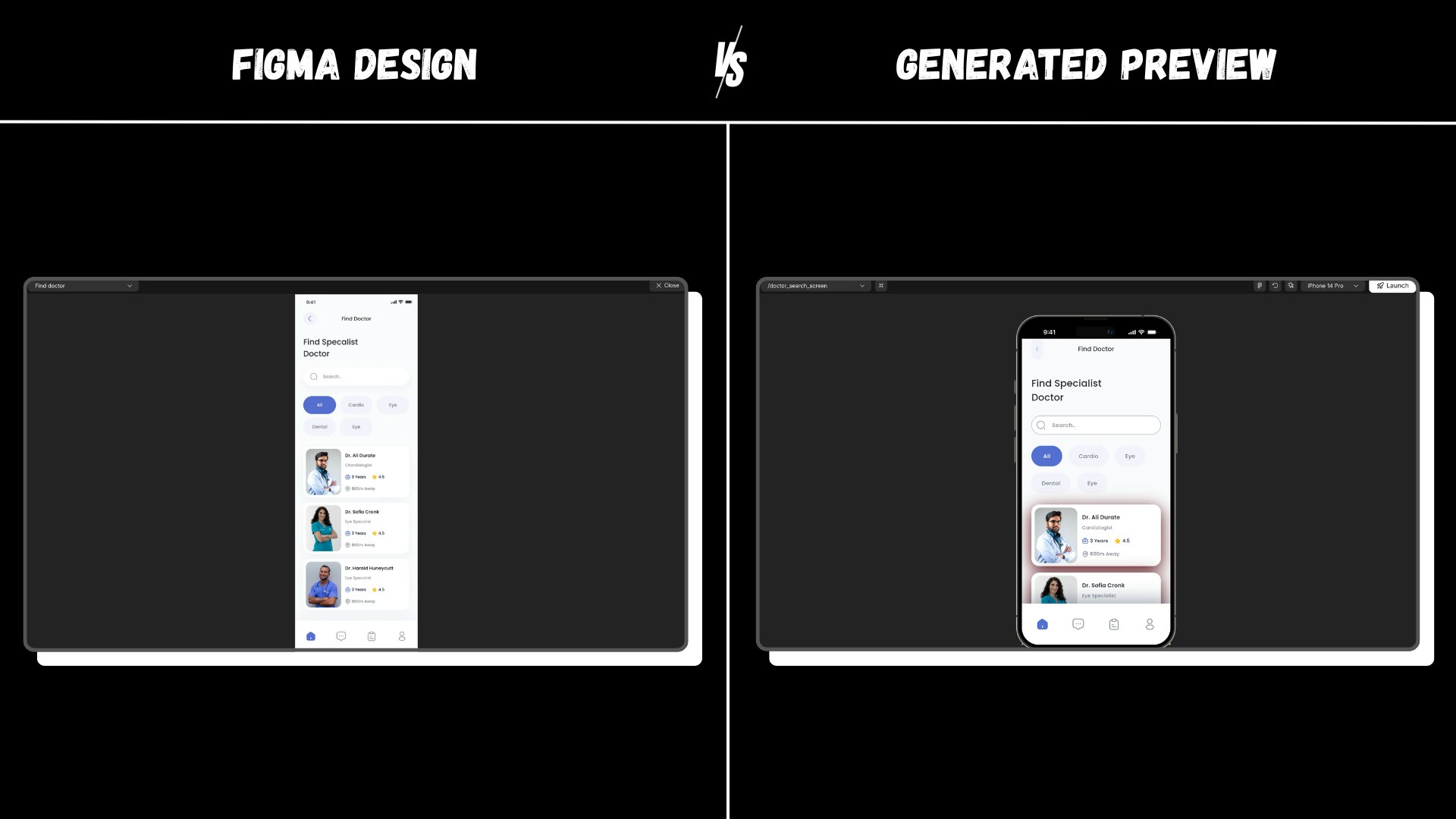 Side-by-side Rocket preview and Figma design