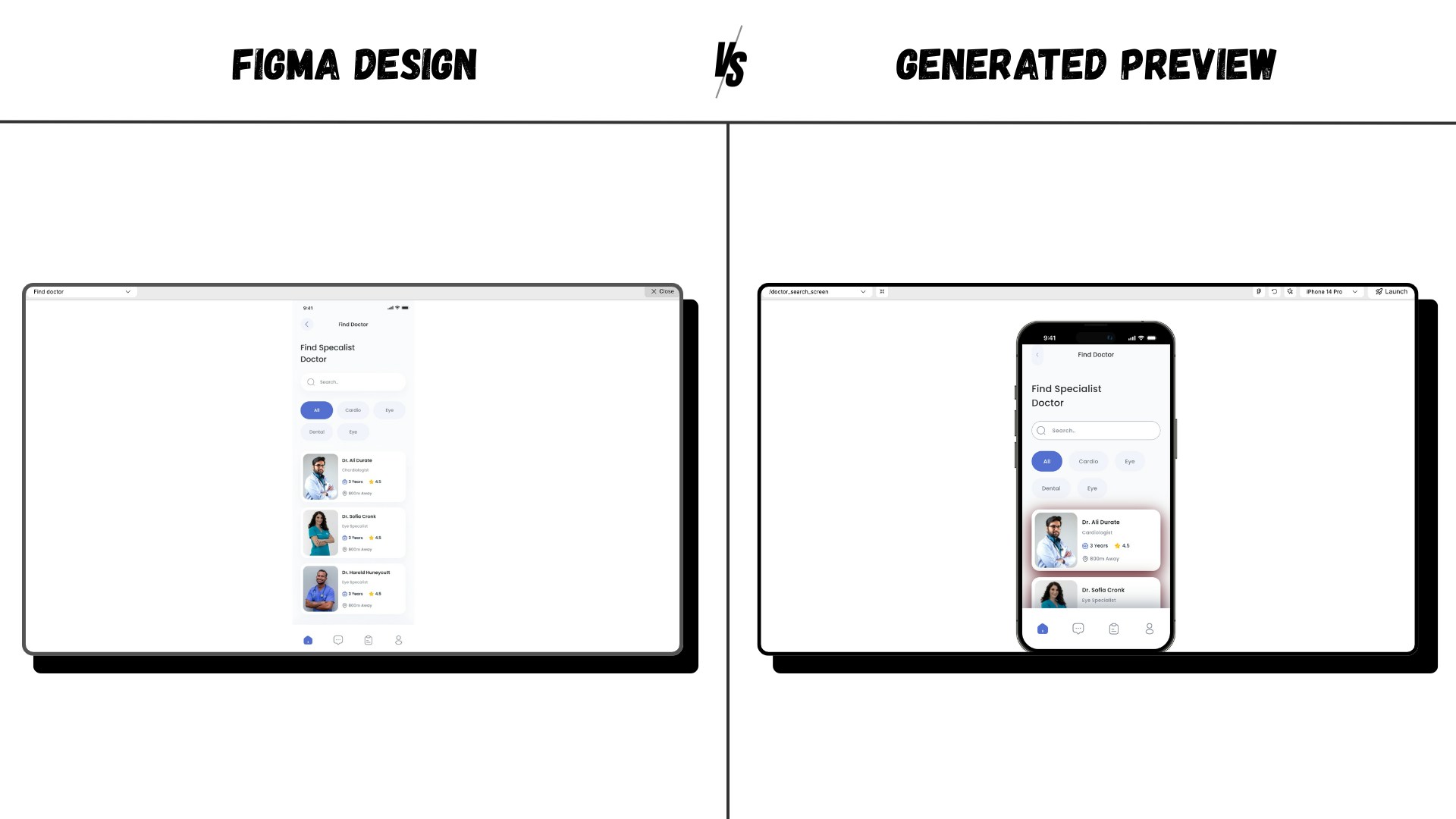 Side-by-side Rocket preview and Figma design
