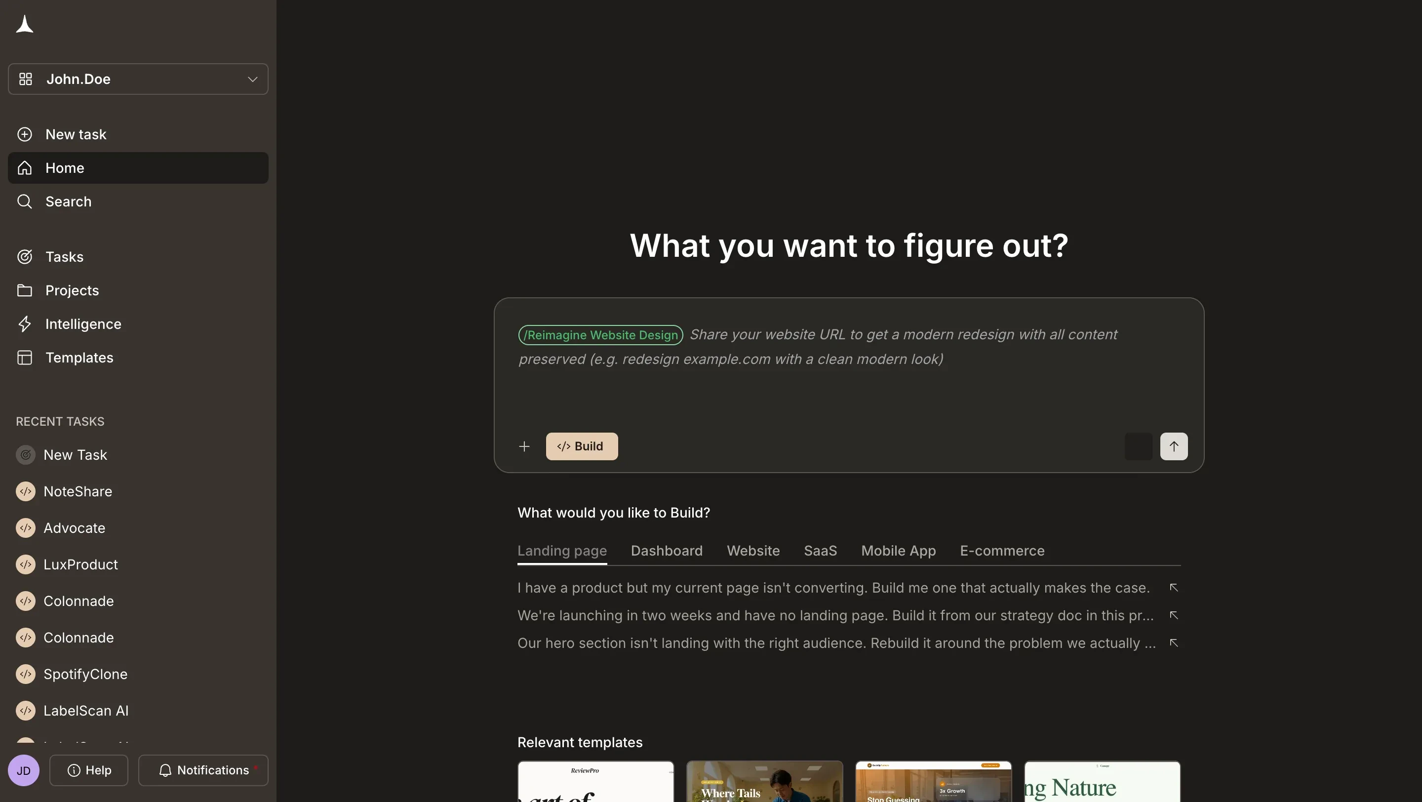 Redesign command selected in the command menu, ready to apply to the pasted URL.