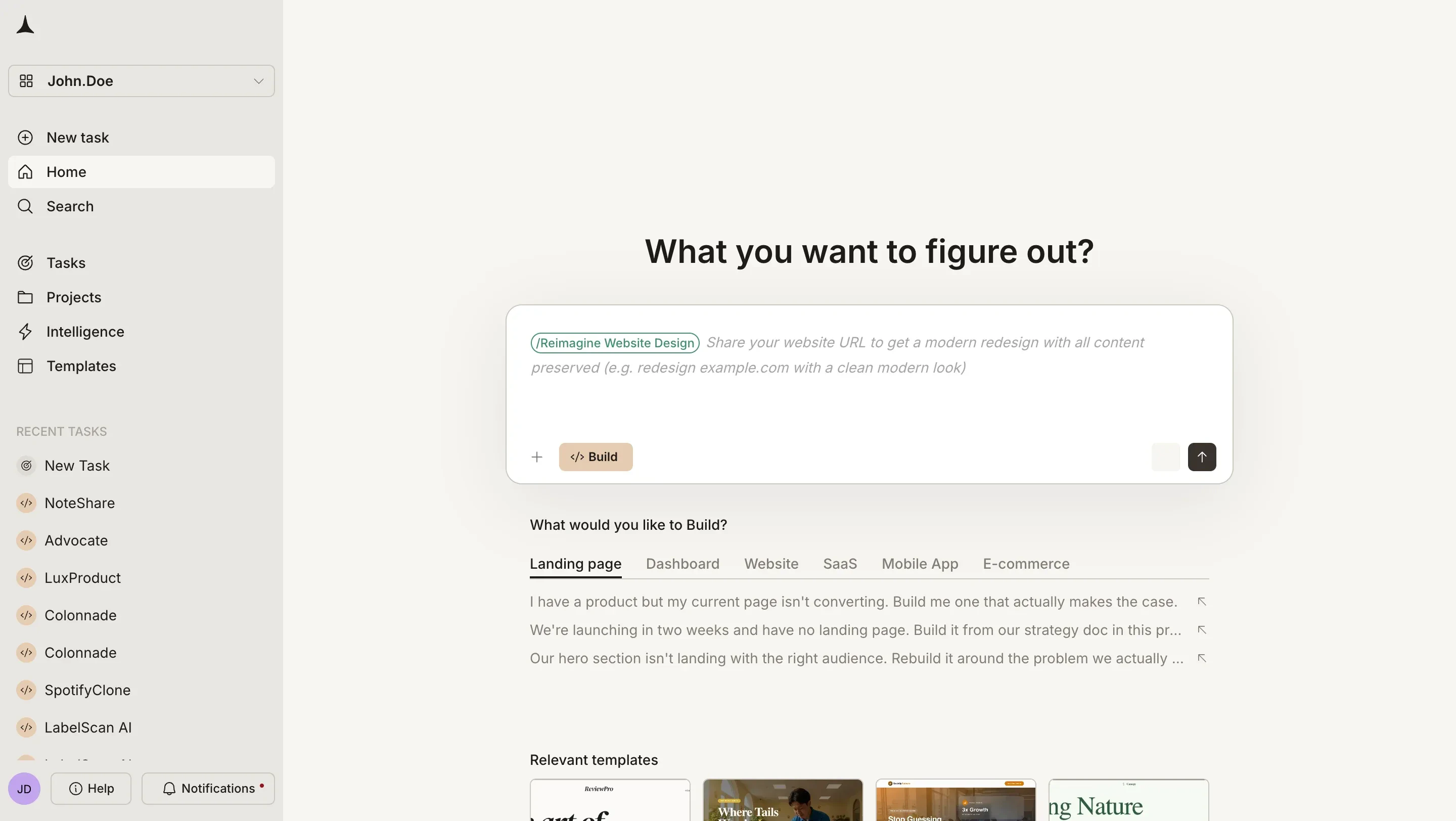Redesign command selected in the command menu, ready to apply to the pasted URL.