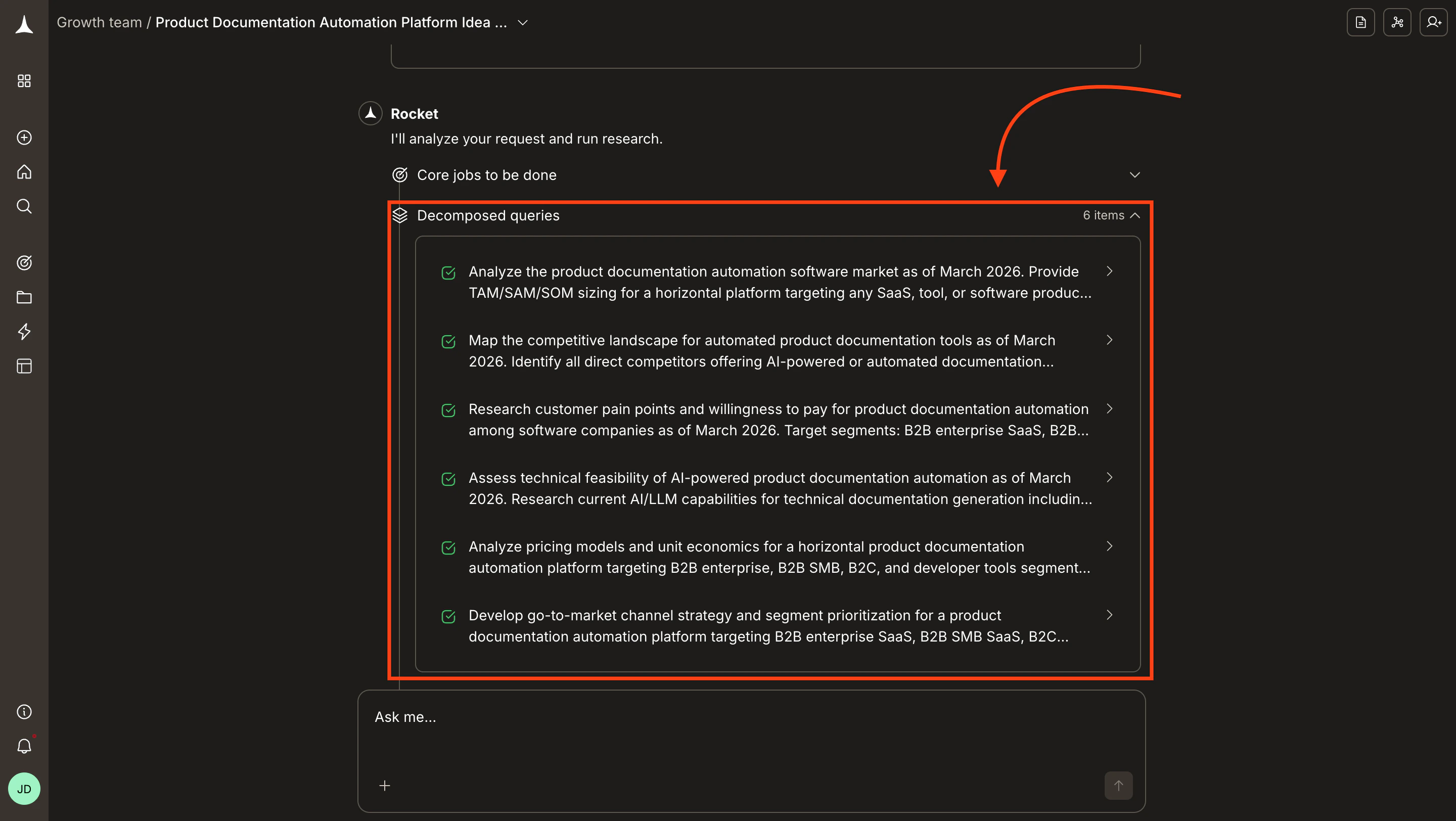 Solve research pipeline showing decomposed queries and parallel agent streams.