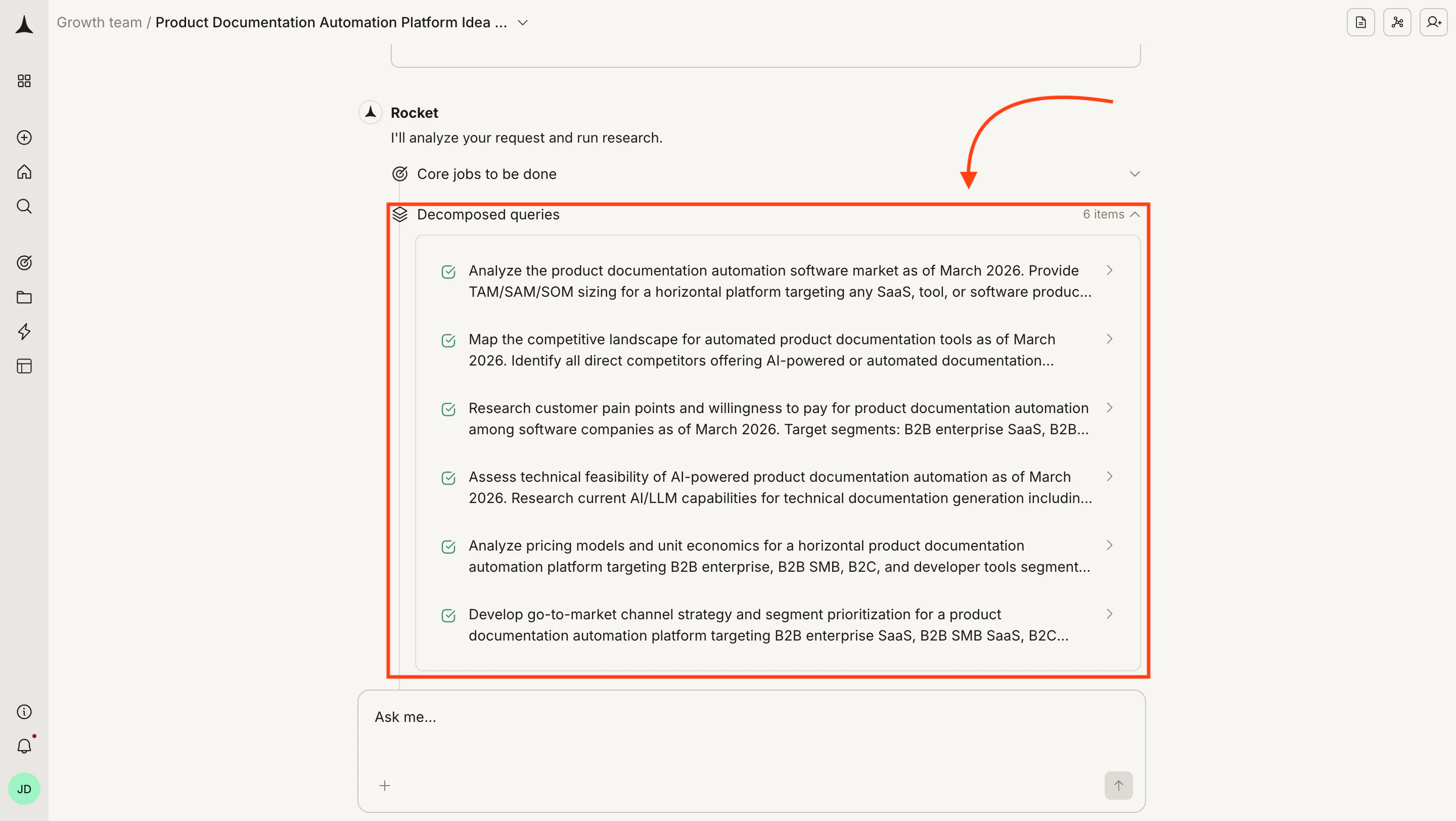 Solve research pipeline showing decomposed queries and parallel agent streams.