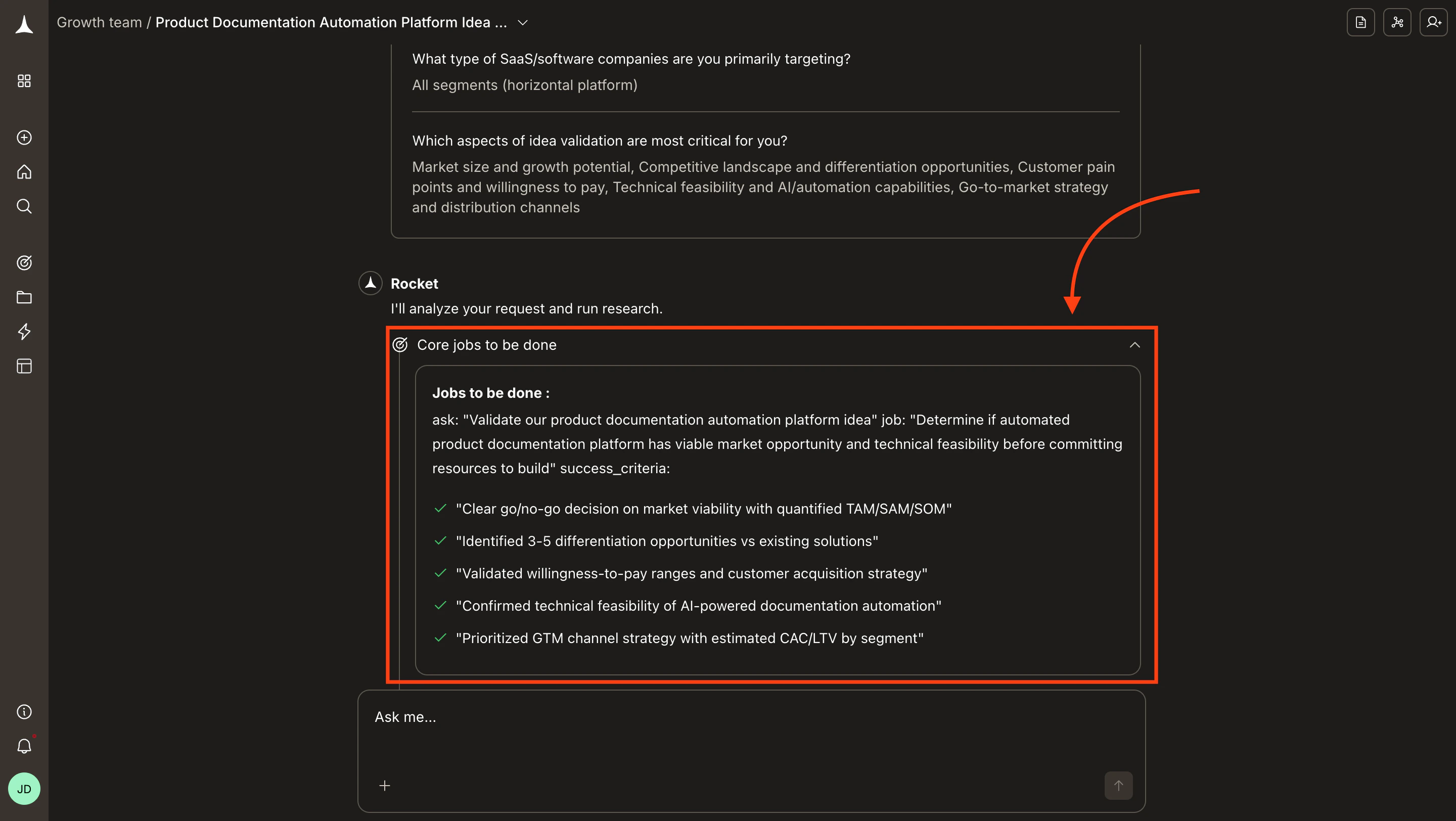 Solve chat showing the research objective confirmed and ready to begin