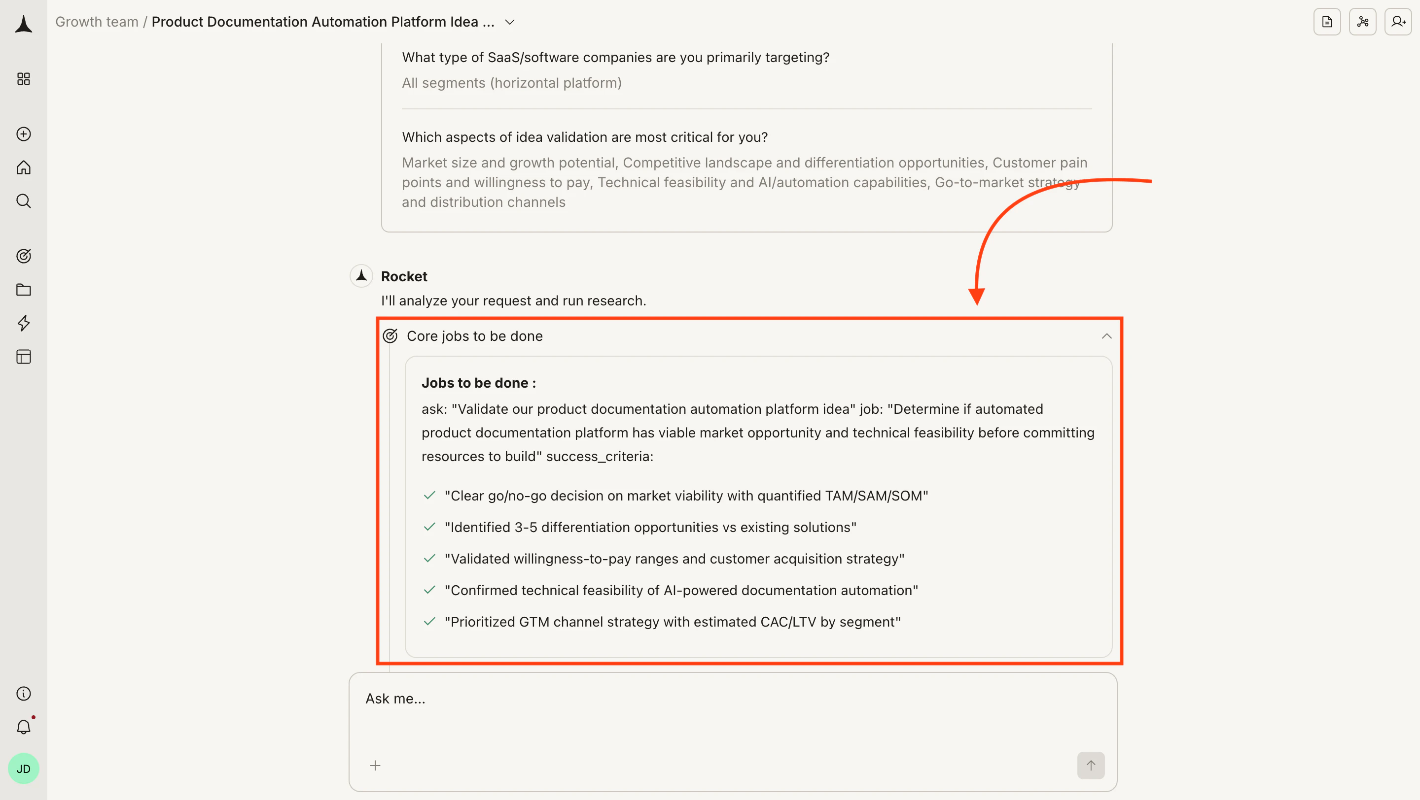 Solve chat showing the research objective confirmed and ready to begin