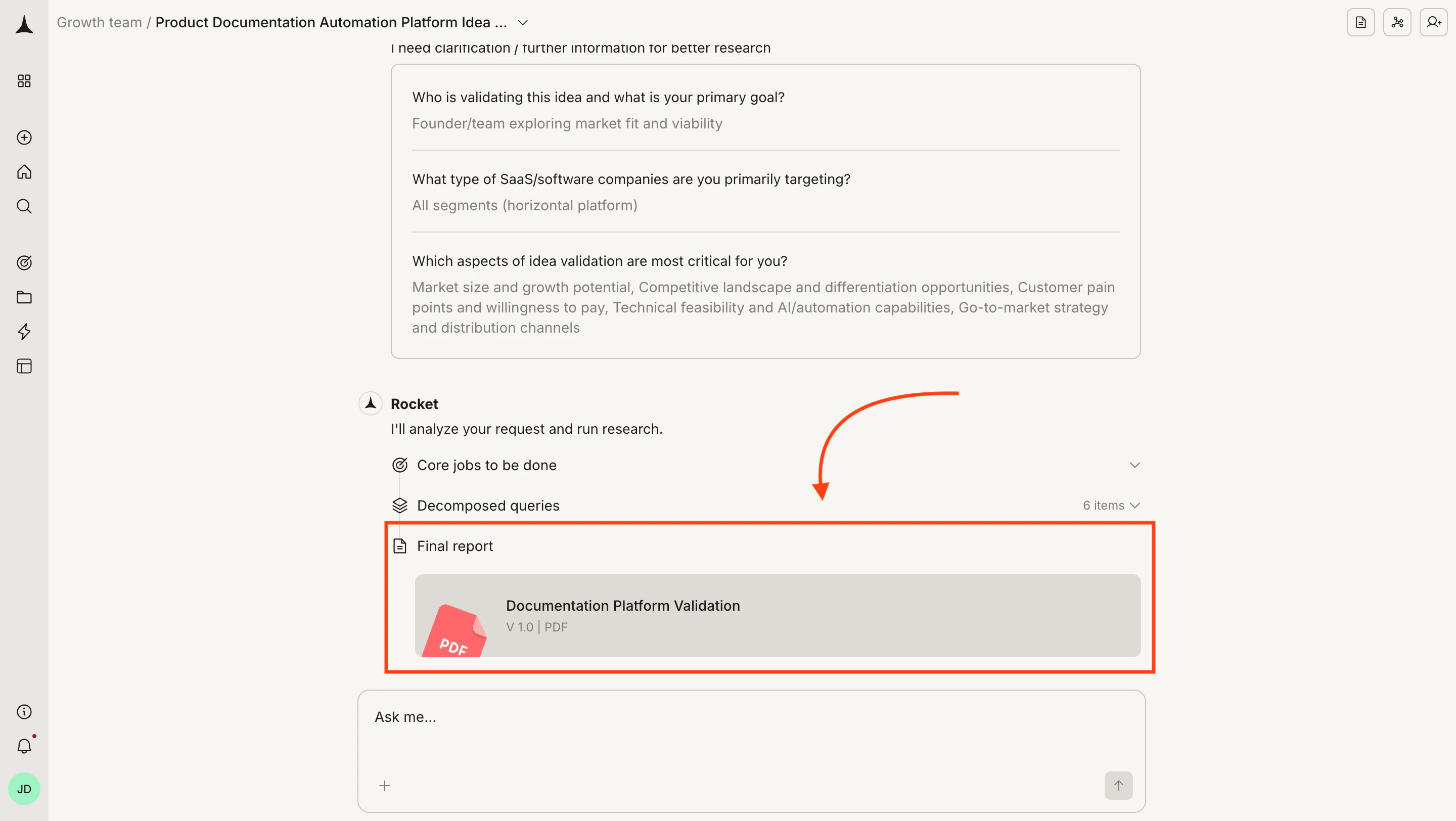Solve report open in the right panel showing the five-part report structure
