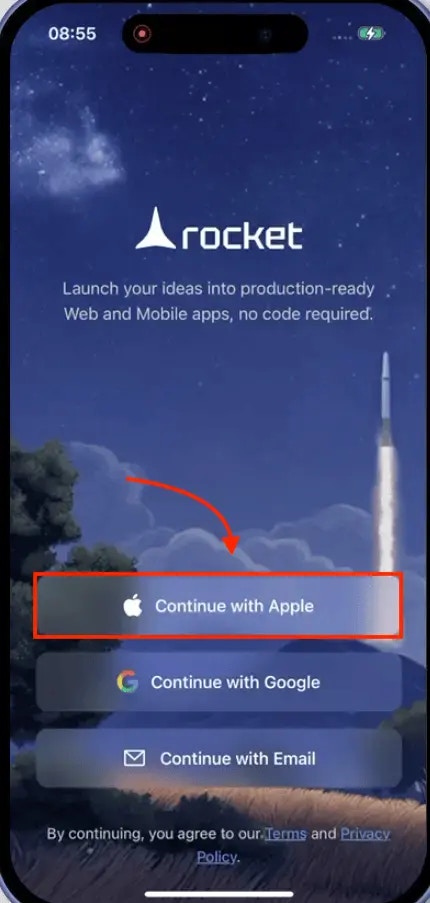 Apple ID option selection for mobile sign-up on iOS.