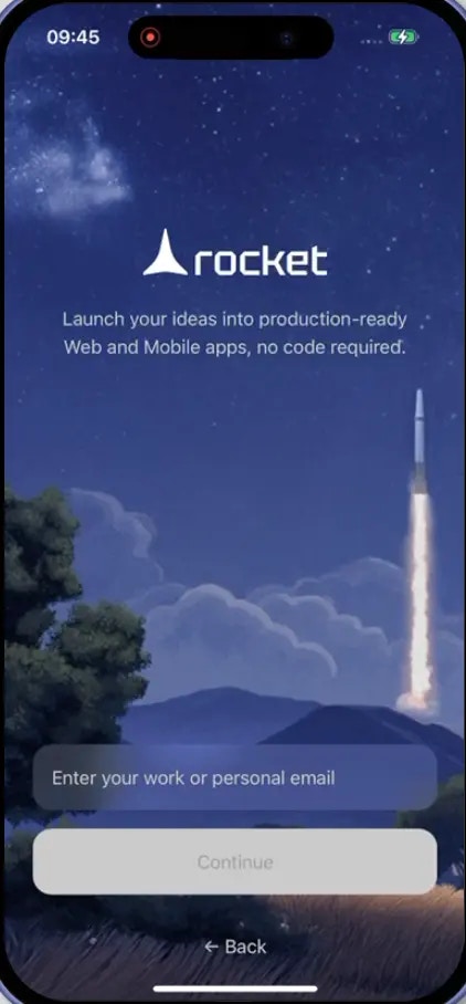 Mobile email sign-up screen with input field and Continue button.