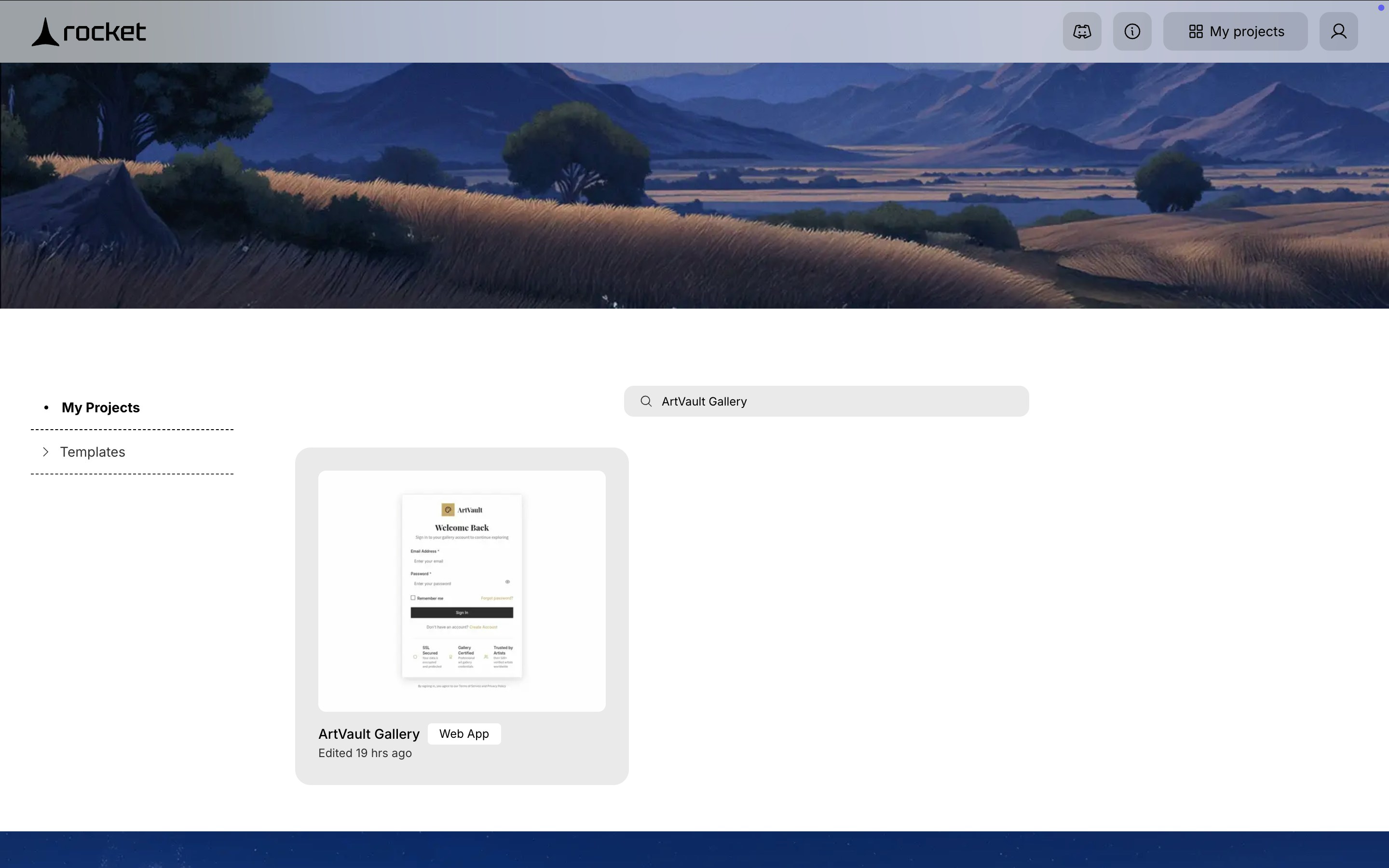 Search bar in the My Projects section used to filter projects by name.