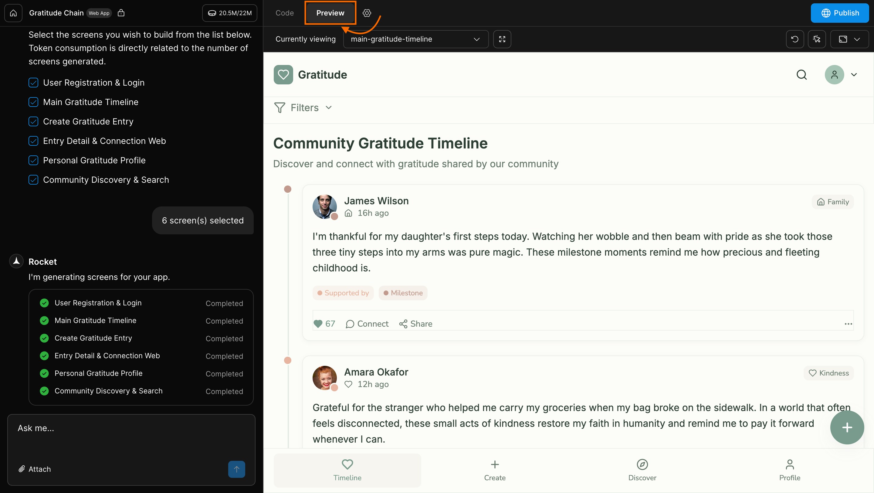 Preview panel interface in Rocket