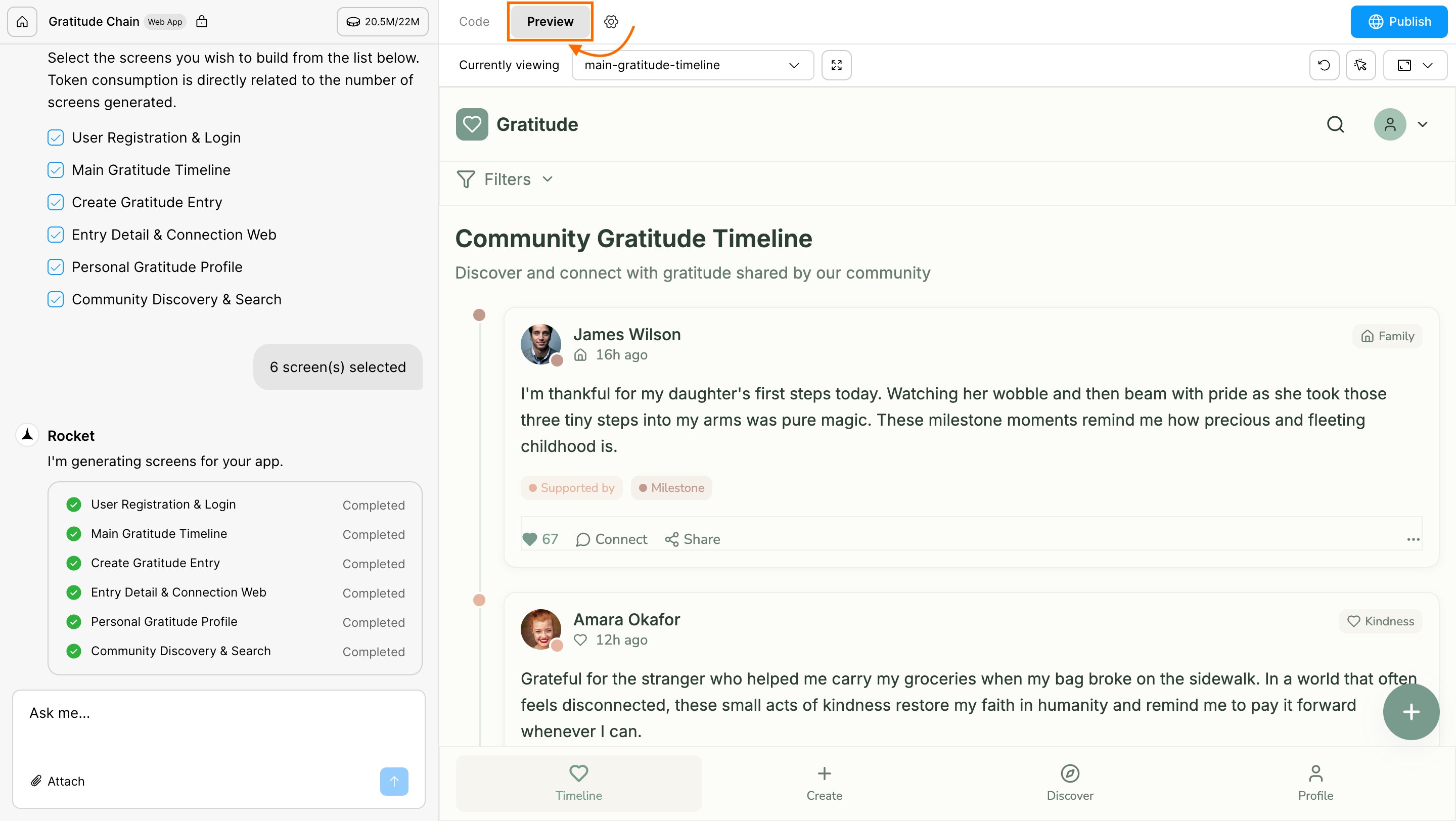 Preview panel interface in Rocket