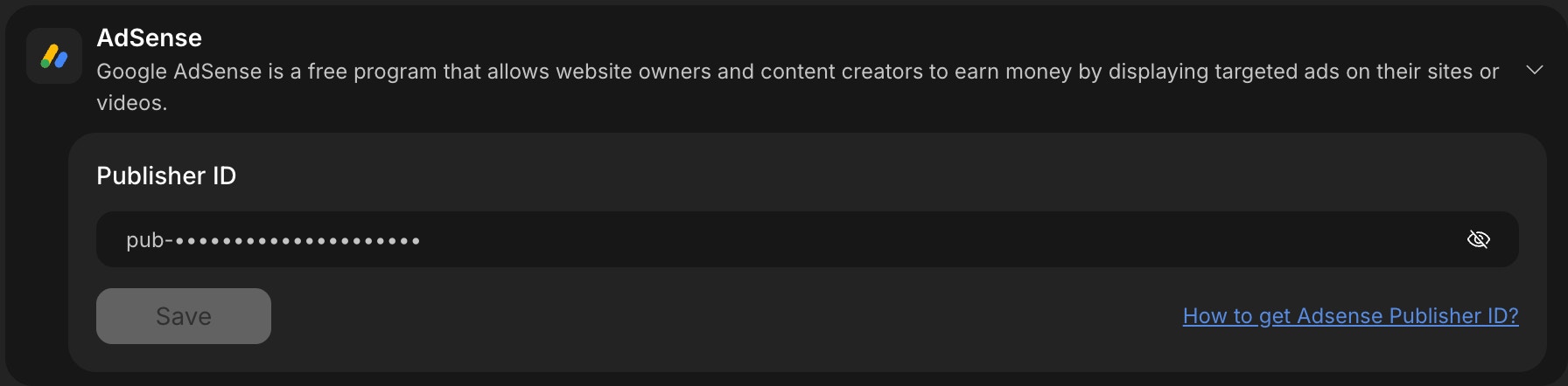 AdSense integration card