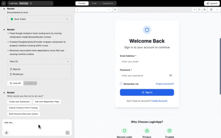 Google Analytics integration popup in chat