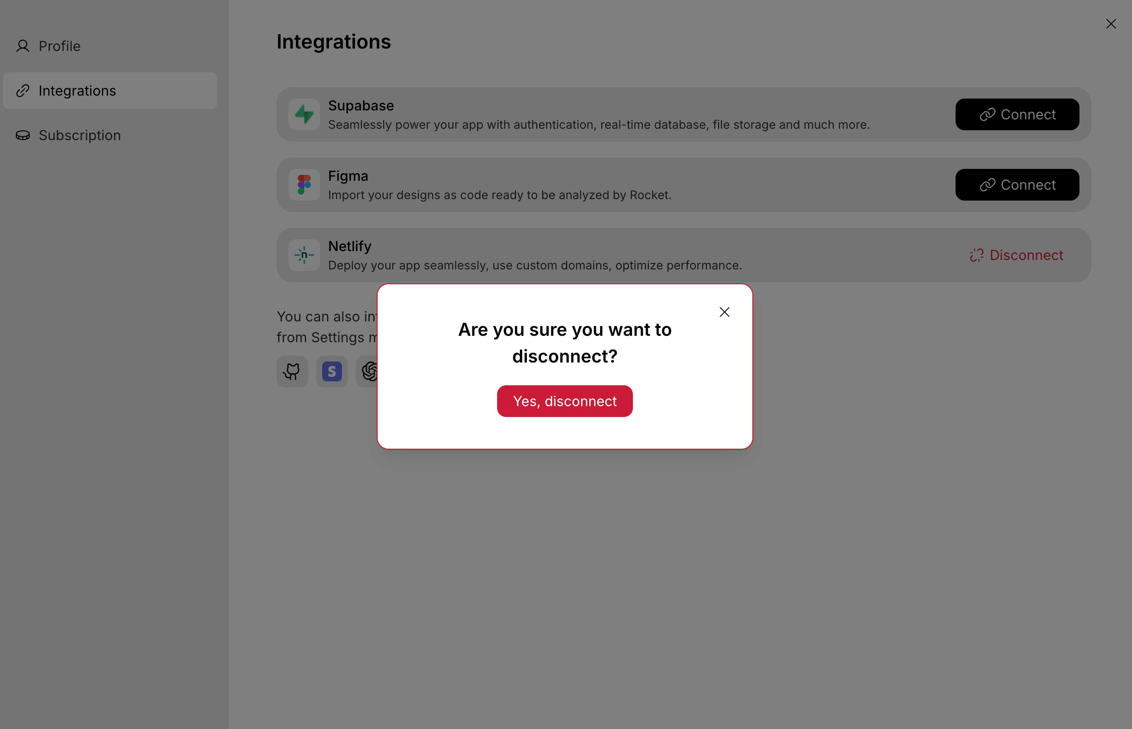 Netlify disconnect popup