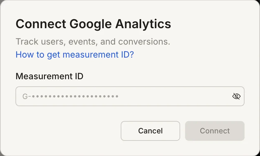 Connect Google Analytics popup with Measurement ID field.