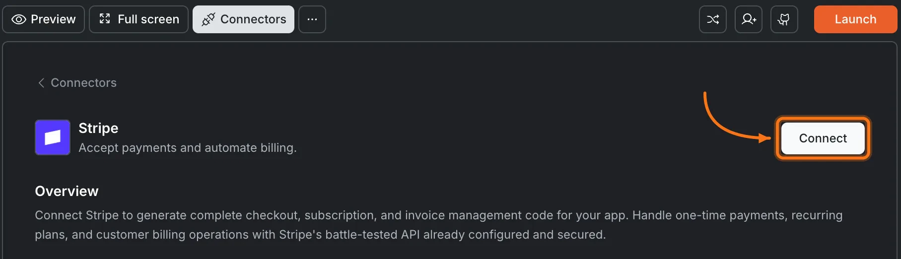 Connectors panel showing the Strapi card with a Connect button.