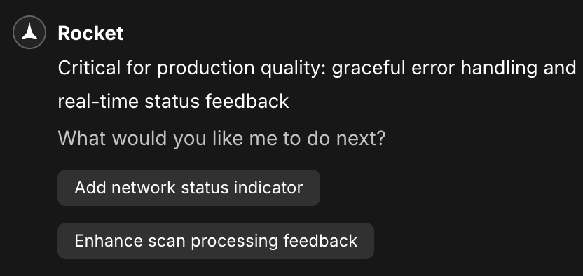 Smart suggestions appearing in chat with two build recommendations.