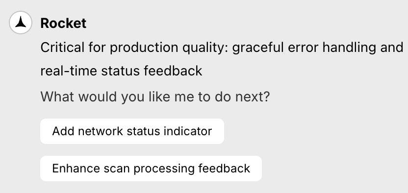 Smart suggestions appearing in chat with two build recommendations.