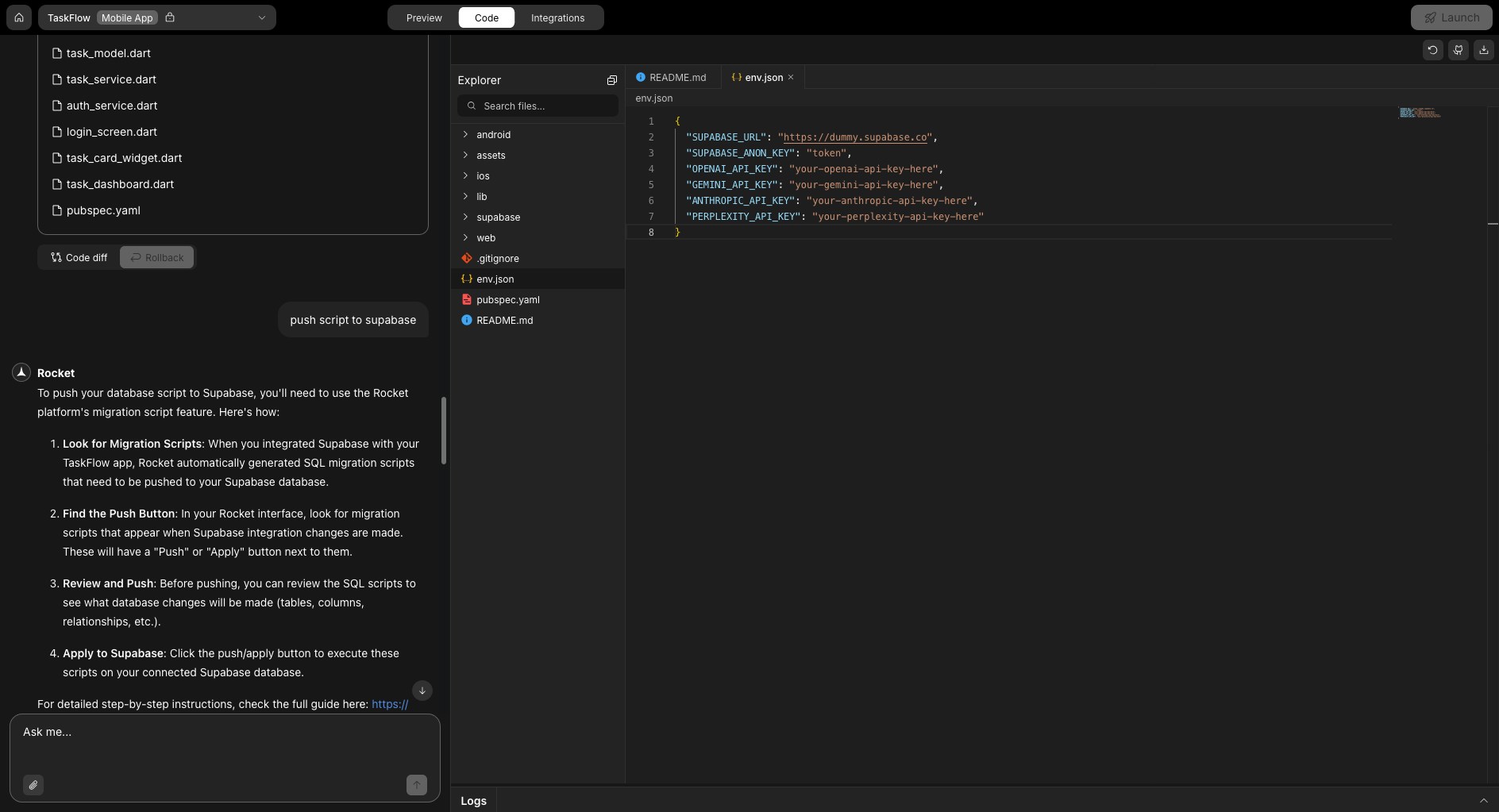 Adding new environment key to env.json file.