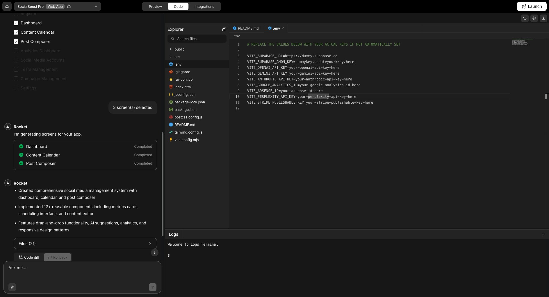 Adding new environment key to .env file.