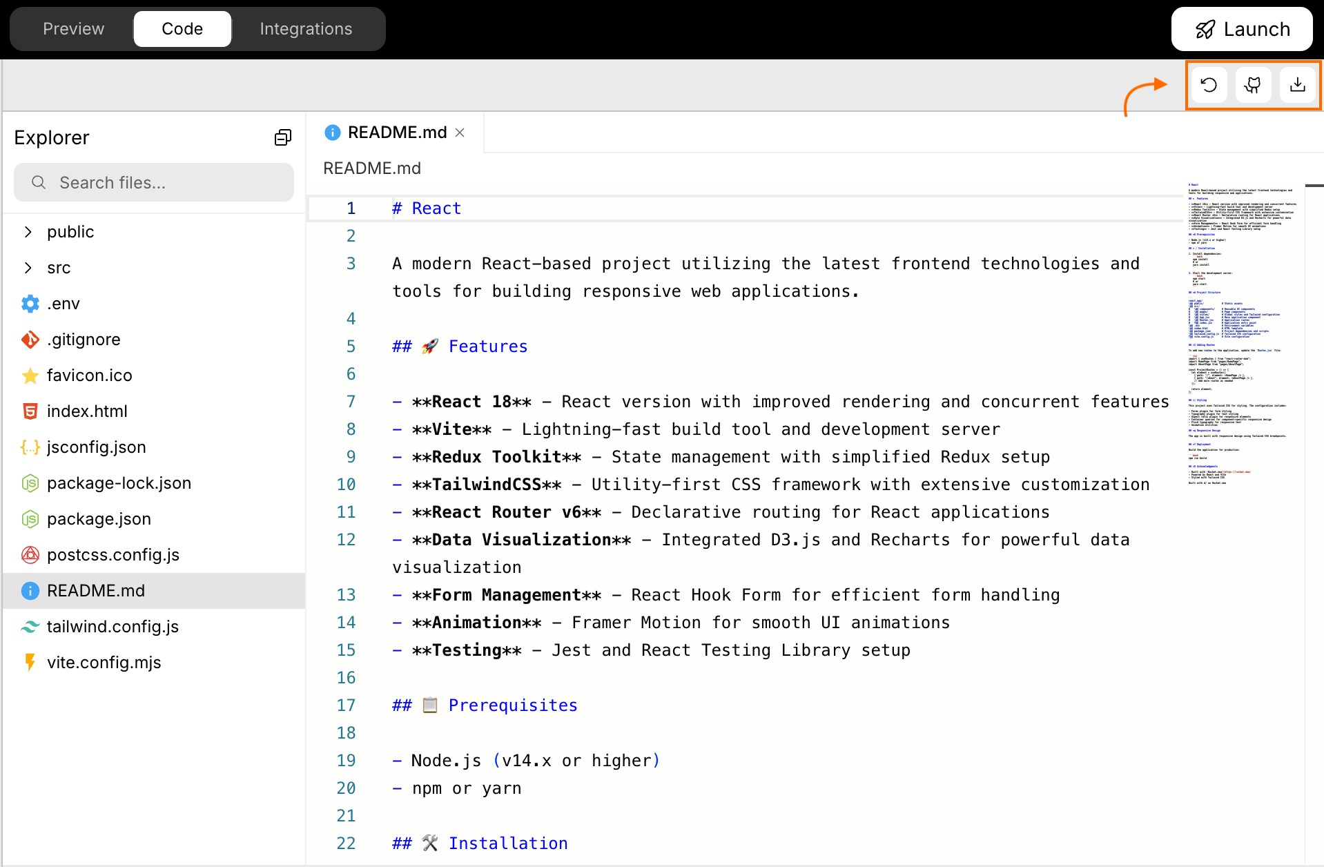Toolbar in Rocket showing refresh, GitHub, and download icons.