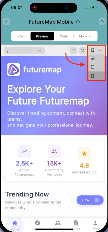 Device model dropdown in preview, showing different phone options like iPhone and Pixel.