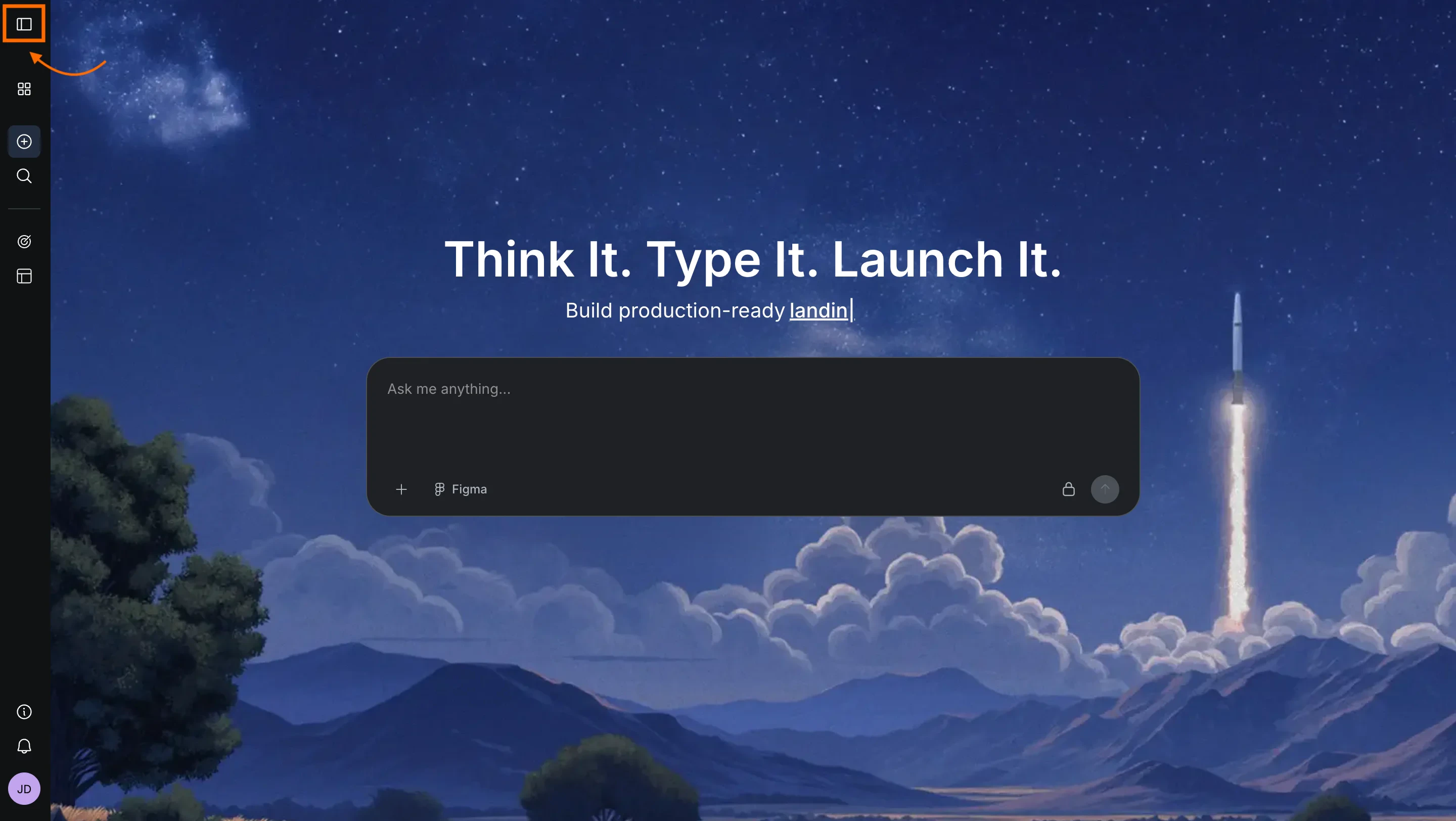 Sidebar toggle button highlighted in the top-left corner of the Rocket dashboard.