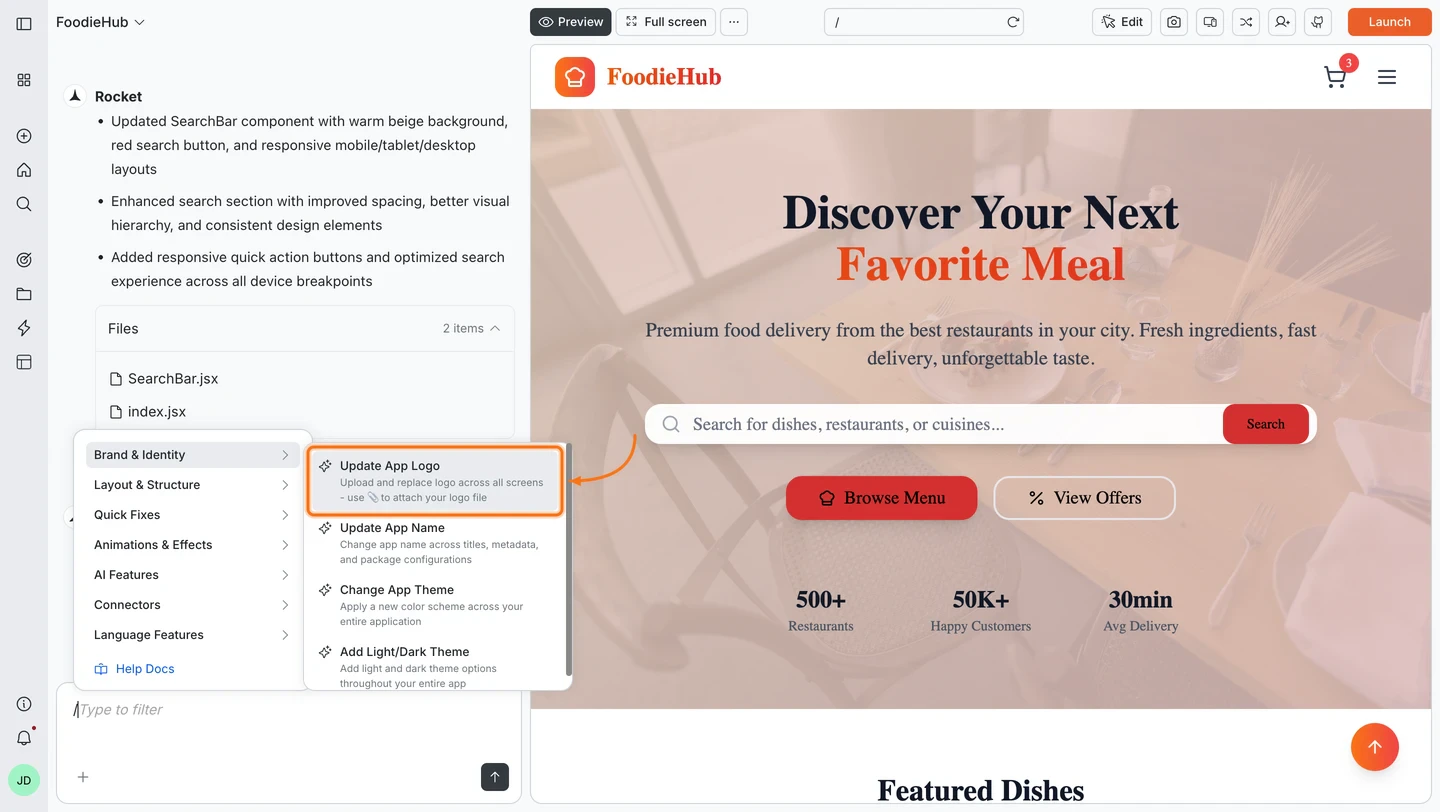 Slash command result shown in chat after applying a command.
