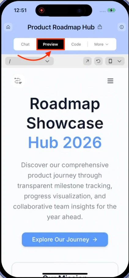 Rocket preview panel on the mobile app.