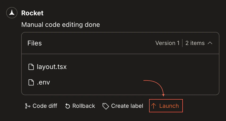 Version card with Launch button highlighted.