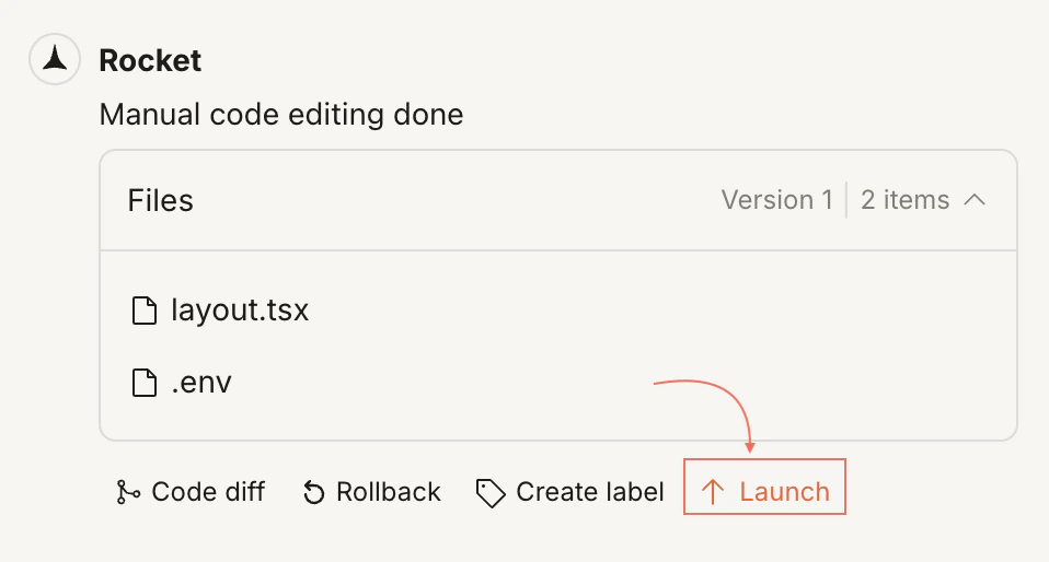Version card with Launch button highlighted.