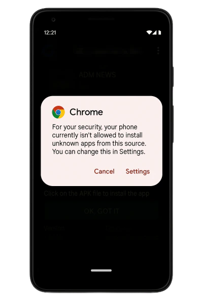 System prompt triggered after tapping the APK file to start installation.