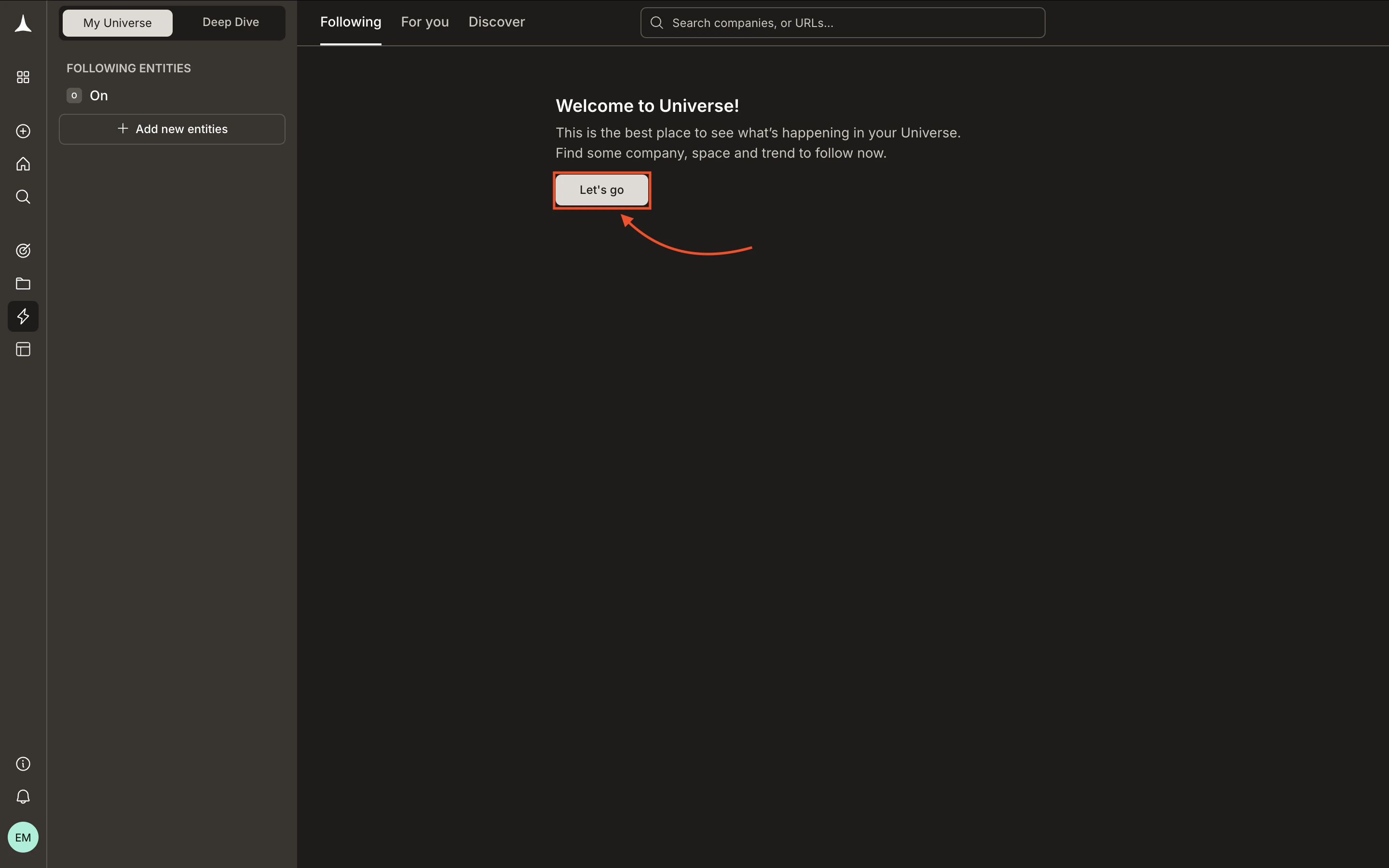 Following feed tab after completing the product tour