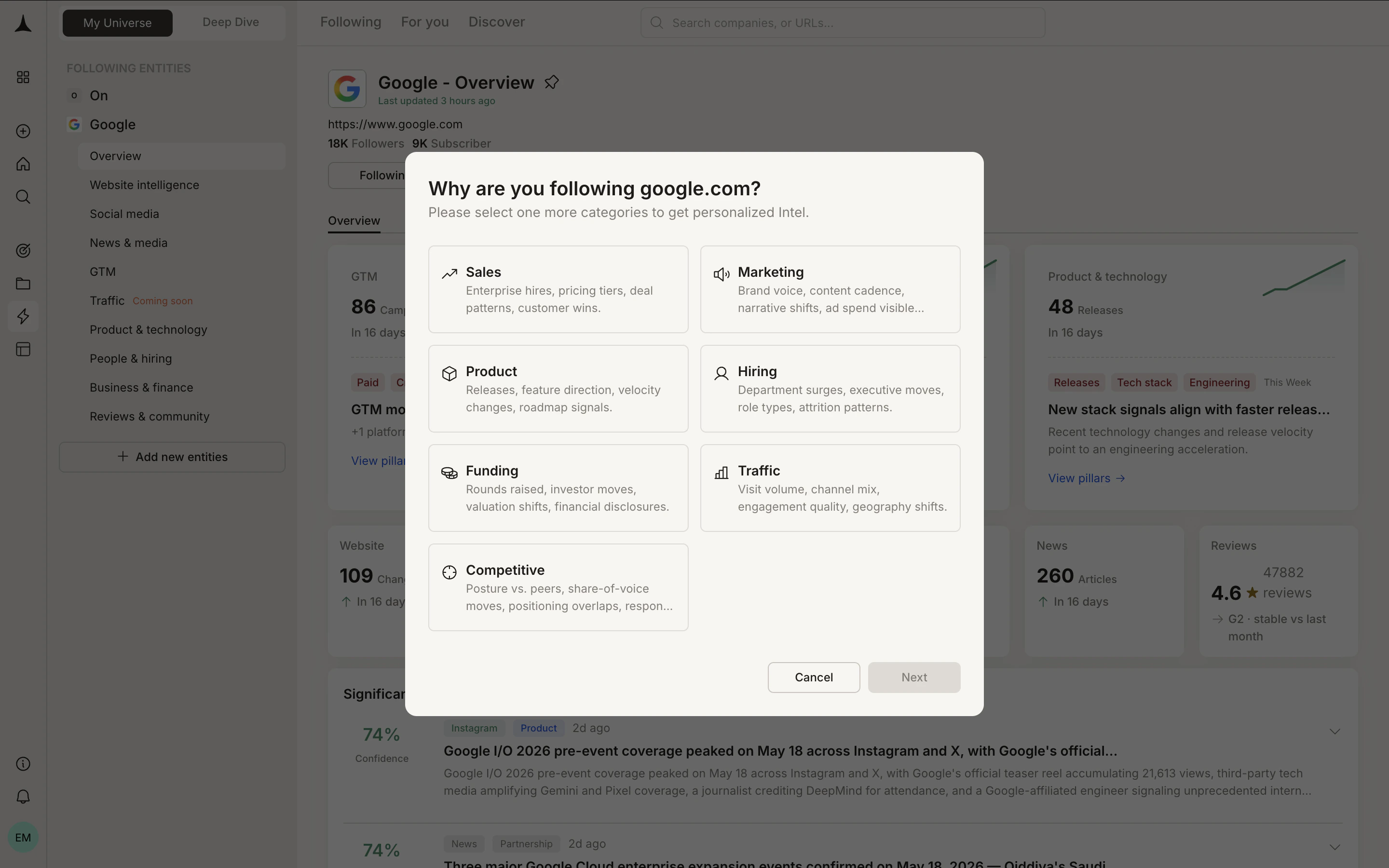 Subscribe modal showing category selection and purpose fields