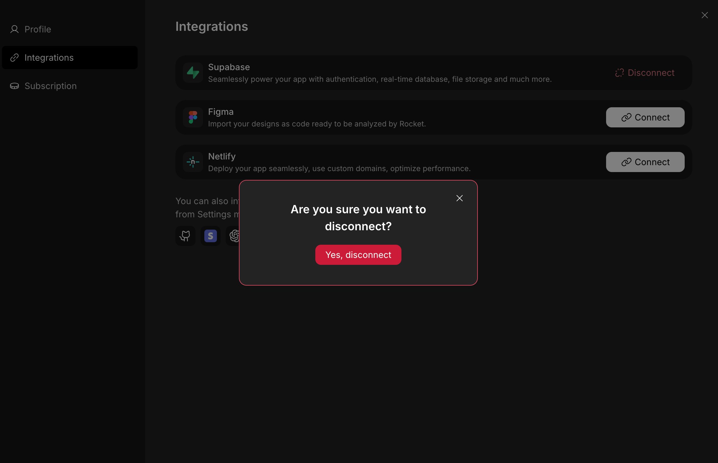 Supabase disconnect popup
