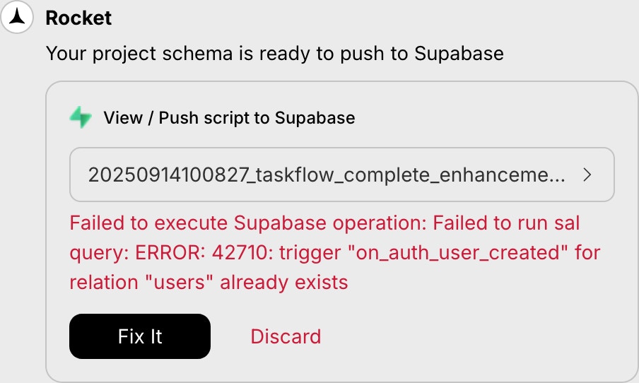 Fix it button displayed in the schema error message.