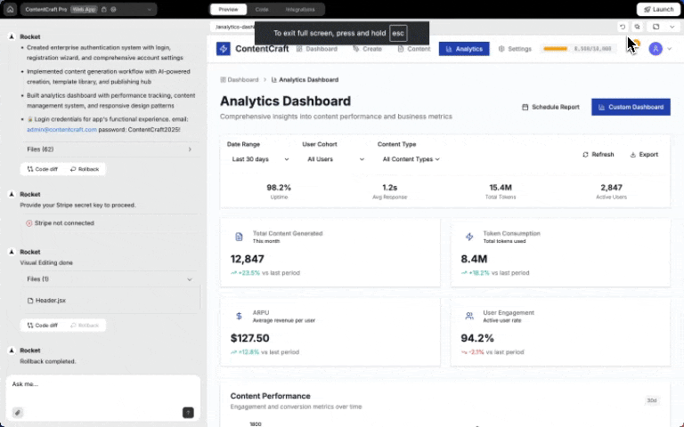 Typing in the NLC bar to apply style changes to selected elements in preview mode.