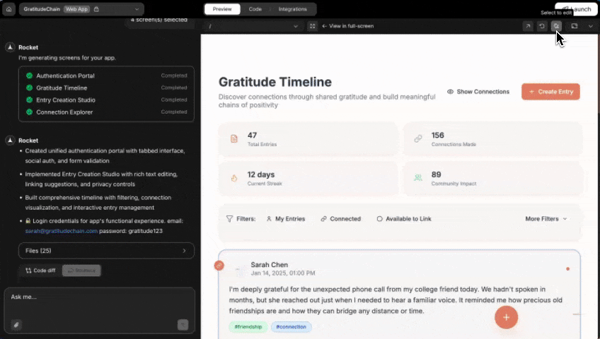 Visual edit mode showing a single element being selected and edited in the preview.