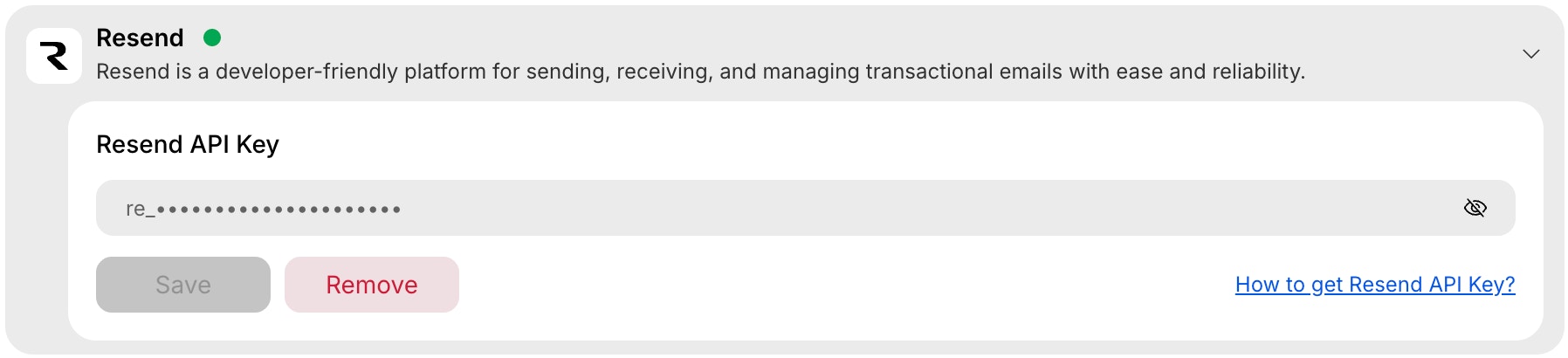 Click Resend integration in Project settings