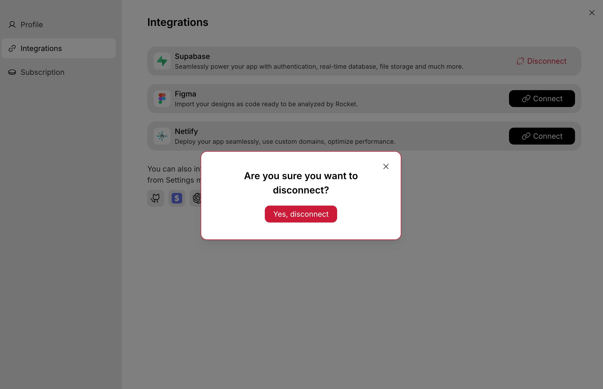 Supabase disconnect popup