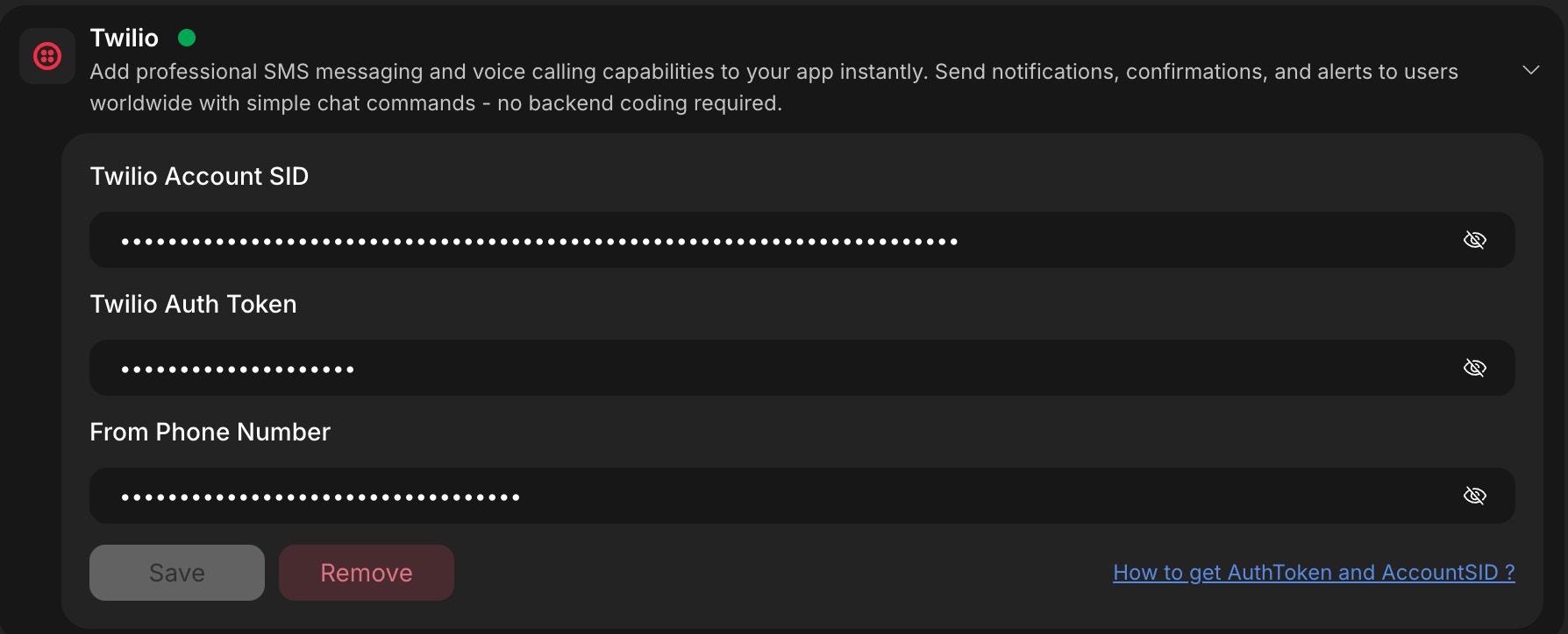 Remove Twilio credentials